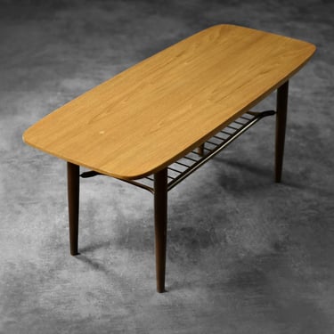 Low Mid-Century Danish Modern Teak Hyggebord 55 Coffee Table with shelf from Gorm Møbler, 1956 