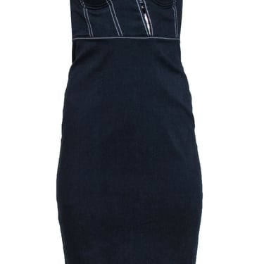 NBD - Navy Bustier Style Strapless Dress w/ Contrast Stitching Sz S