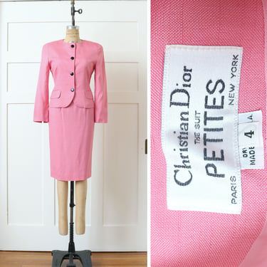 NOS new vintage 1990s Dior skirt suit • tailored linen blazer & pencil skirt in bubblegum pink 