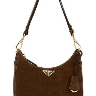 Prada Women Brown Suede Re-Edition Shoulder Bag