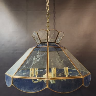 Brass and Blue Glass Pendant Light 19 x 12