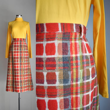 Vintage Wool Plaid Midi Skirt 