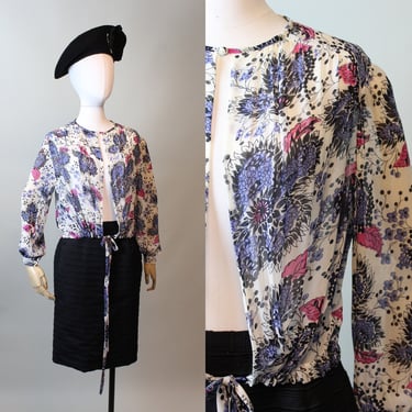 1940s SILK floral tie front blouse small medium | new fall 
