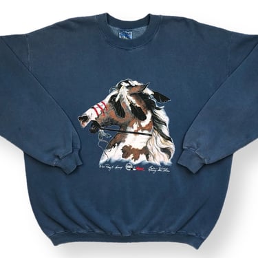 Vintage 90s Native American Authentic Designs Horse Portrait Graphic Crewneck Sweatshirt Pullover Size XL 