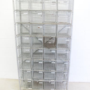 32 Drawer Antique Wire Locker Basket Rack Cabinet 