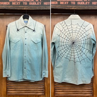 Vintage 1970’s Spider x Spiderweb India Cotton Hippie Rocker Embroidery Shirt, 70’s Western Shirt, Vintage Clothing 