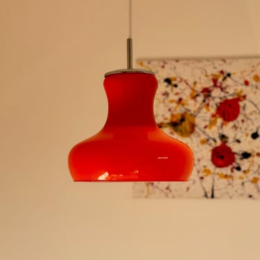 Orange Glass Vintage Pendant Lamp / Mid-Century Ceiling Light / Retro Home Decor / Dining Room Lighting / Opaline Glass / 1970s 