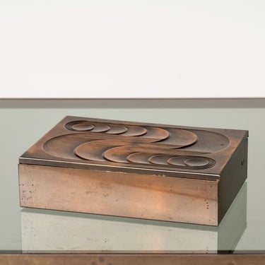 Art Deco Dinanderie Embossed Decorative Copper Box - France 1970's
