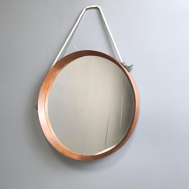 Mid century italian mirror, 1960s - round teak wood mirror - vintage round wooden mirror - 1960s wall mirror 