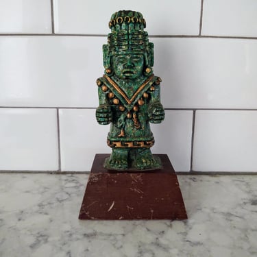 Vintage MCM 1960's Resin Aztec Water God Statue Figurine Home Décor Home Accent 