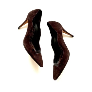 Vintage Manolo Blahnik Suede Brown Heels Womens Leather Stilettos Pumps 