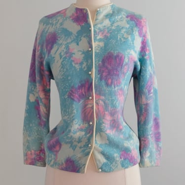 Vintage 1960's Paintbrush Floral Angora Cardigan by Darlene / ML