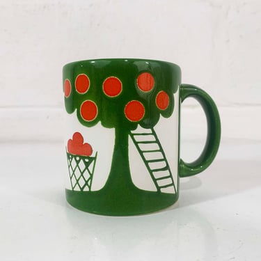 Vintage Waechtersbach Mug Apple Picking West German Pottery Green Red White Apples Tree Made in West Germany 1970s 1980s 