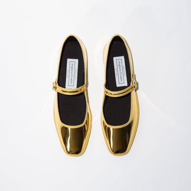 Square Toe Maryjane in Gold Mirror