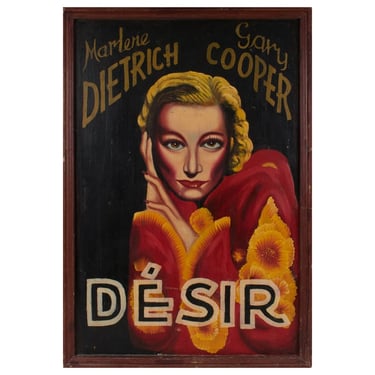 French Painted Movie Poster &quot;Desire&quot; 1936 Marlene Dietrich and Gary Cooper