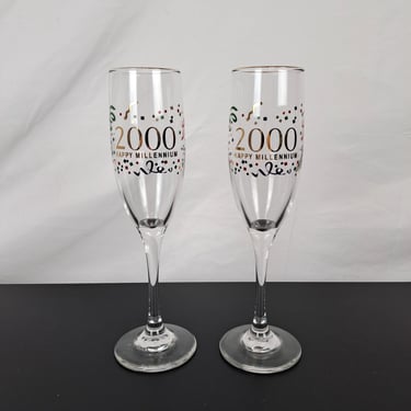 Vintage Y2K Millennium 2000 Champagne Flutes Set of 2 