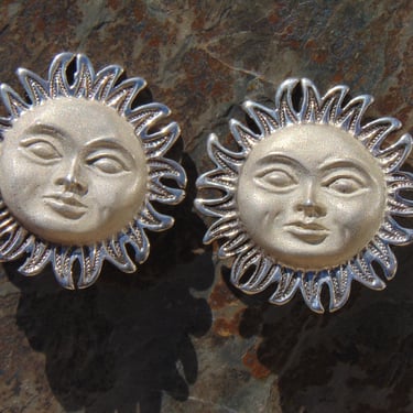 D'Molina ~ Mexican Sterling Celestial Sun Face with Rays Clip On Earrings 