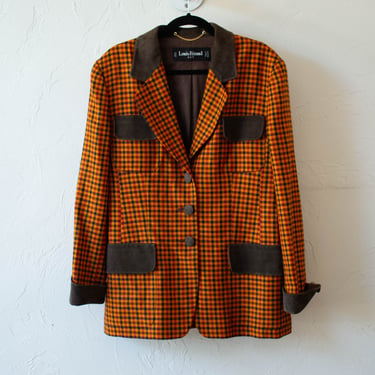 Vintage Louis Feraud Autumnal Wool Plaid Blazer Jacket L/XL