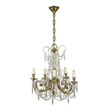 Victorian Style 5 Arm Brass Draped Icicle Crystal Chandelier