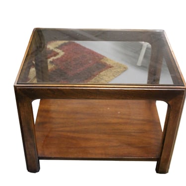 Vintage Mid Century Modern Brown Saltman Walnut Side End Table w Glass Top 