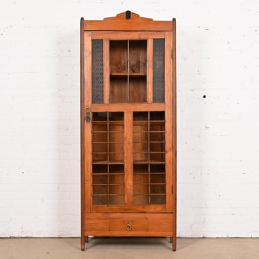 Antique Arts and Crafts Walnut Glass Front Bookcase, Circa 1900