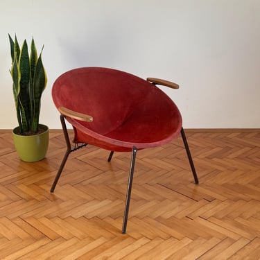 Vintage Hans Olsen Ballon Chair for Lea Design / Red Leather Lounge Chair / Mid Century Modern Accent Chair / Armchair / 1960s 