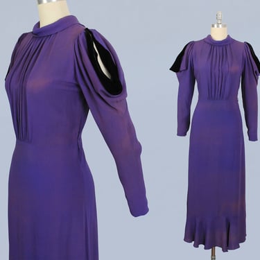 1930s Dress / 30s Faded Purple Crepe Cold Shoulder CRAZY Sleeves 