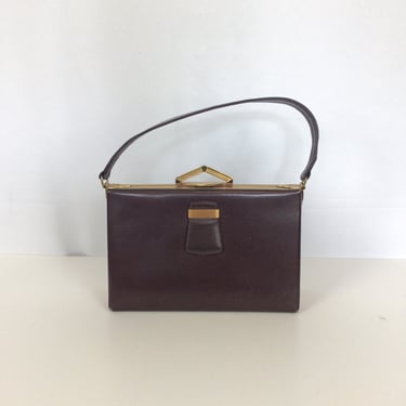 Vintage 50s Purse | Vintage brown leather box purse | 1950s Evans  top handle handbag 