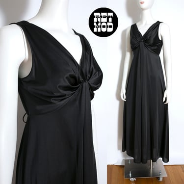 Sexy Vintage 60s 70s Black Long Nightgown 