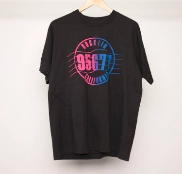 vintage 90210 riff BLACK vintage Rocklin California SURF neon + black t-shirt slouchy thin vintage shirt -- men's size xl 