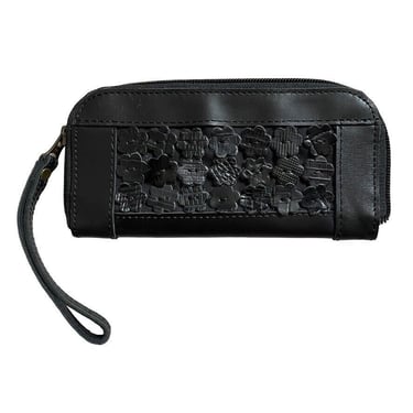 NWT Octopus Handbags Handmade Black Leather Hippie Boho Floral Wristlet Wallet 