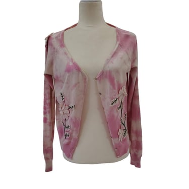 TWINSET Simona Barbieri Cardigan Rose Pink Ivory Floral Applique Sweater NEW! Medium 