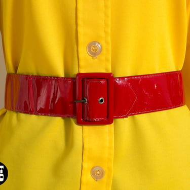 Mod Vintage 60s 70s Red Shiny Vinyl Thick Belt 
