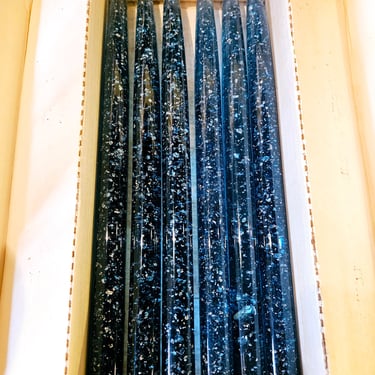 Mid century hempstead creations acrylic lucite decorative blue flecked candlesticks nib set of 6 