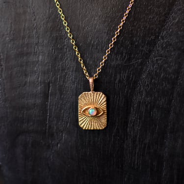 14k Gold Opal Eye Aura Pendant Necklace