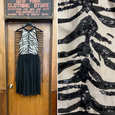 Vintage 1950’s Zebra Print Chiffon Sequin Mod Rockabilly Party Dress, 1950’s, 1960’s, Party Dress, Zebra Print, Rockabilly, Chiffon Dress 