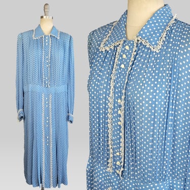 1940s Polka Dot Dress / 1940s Plus Size Dress / Ranch Dress / Blue Polka Dot Day Dress / Plus Size / Size XXL  XX-Large 