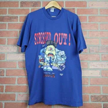 Vintage 90s Stressed Out State of Shock ORIGINAL Cartoon Tee - Extra Large 