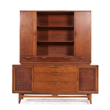 Lane Perception Mid Century Walnut Credenza and Hutch - mcm 