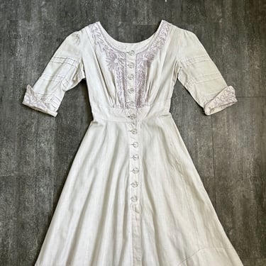 1900s antique dress . vintage Edwardian linen dress . size xs to xs/s 