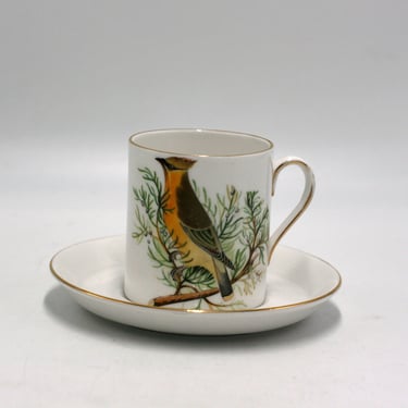 vintage Royal Tuscan Demitasse Cup Cedar Waxwing Bird Cup 