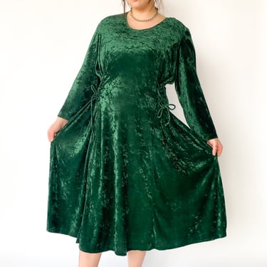 1990s Green Crushed Velvet Dress, sz. 3XL