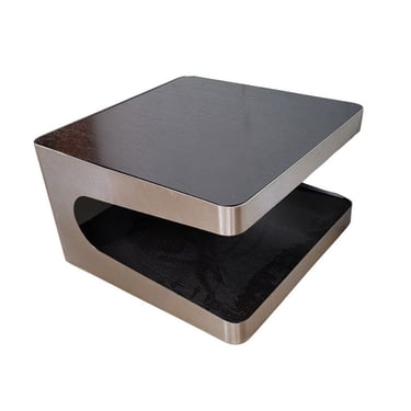 Modern French Two Tiered Brushed Steel Table 