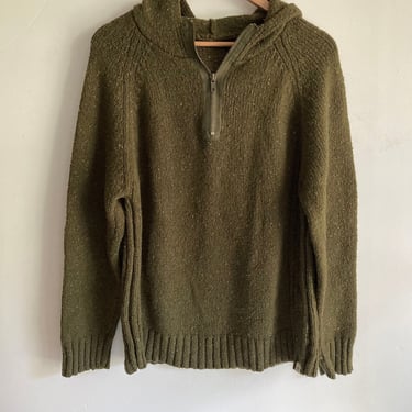 Vintage Mens Army Green Donegal Sweater/Pullover Quarter Zip Sweater 