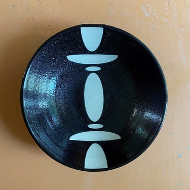 Serving Bowl - Oil Spot Black with white shapes 
