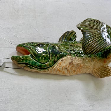 Vintage Ceramic Fish Coat Hook, Fisherman, Man Cave, Wall Hook, By Wessel 1992, Fish With Lure In Mouth, Hand Made Ceramic Art Signed 