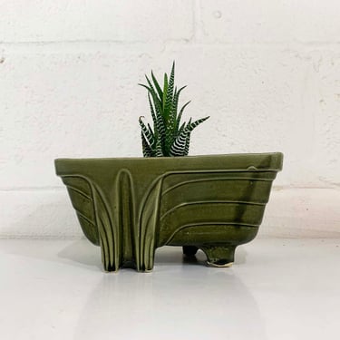 Vintage Forest Green Art Deco Planter Cookson Pottery Mid Century USA Ceramic Mid-Century Geometric Sage 1950s 