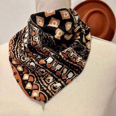 Vintage 90s Orange Desert Print USA Made Rayon Triangle Bandana Neck Tie 