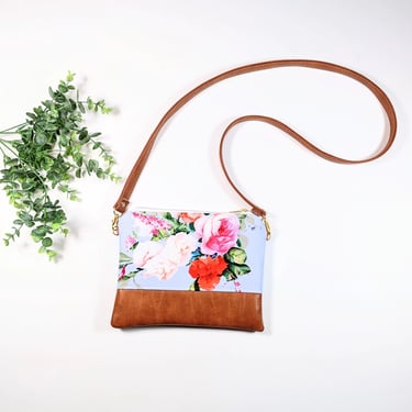 Small Crossbody Bag/ Vintage Floral/ Vegan Leather/ Boho Crossbody/ 