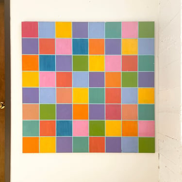 Large Grid Painting Modern Art Multicolored Minimalist 